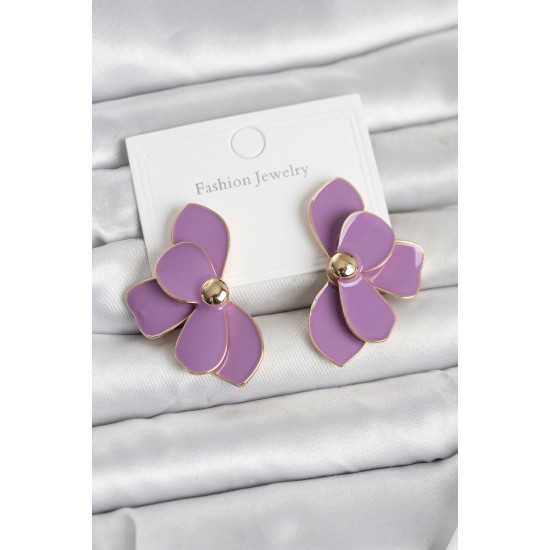 Mor Mineli Lotus Model Pirinç Kadın Küpe - TJ-BKP11735