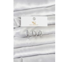 Pirinç Gümüş Renk Nazarlı Model 3'lü Kadın Küpe - TJ-BKP11710
