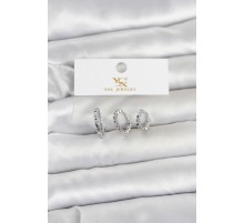 Pirinç Gümüş Renk Nazarlı Model 3'lü Kadın Küpe - TJ-BKP11710