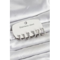 316L Çelik Gümüş Renk 6'lı Set Kalp Form Kadın Küpe TJ-BKP11738