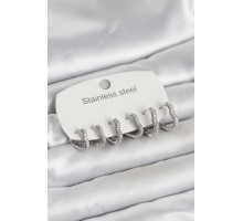 316L Çelik Gümüş Renk 6'lı Set Kalp Form Kadın Küpe - TJ-BKP11738