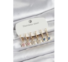 316L Çelik Zirkon Taşlı Yıldız Form 6'lı Set Kadın Küpe - TJ-BKP11739