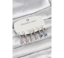 316L Çelik Gümüş Renk Zirkon Taşlı Yıldız Form 6'lı Set Kadın Küpe - TJ-BKP11740