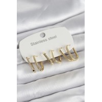 316L Çelik Gold Renk 6'lı Set Geometrik Model Kadın Küpe TJ-BKP11741
