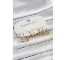 316L Çelik Gold Renk 6'lı Set Geometrik Model Kadın Küpe - TJ-BKP11741