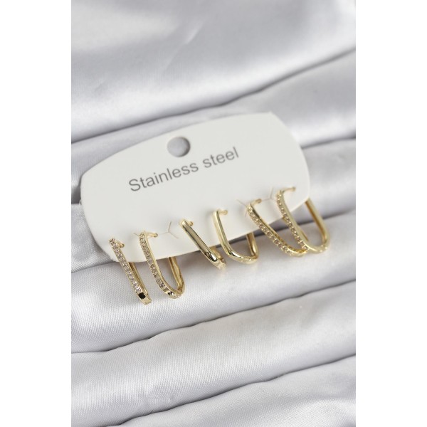 316L Çelik Gold Renk 6'lı Set Geometrik Model Kadın Küpe - TJ-BKP11741