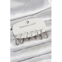 316L Çelik Gümüş Renk 6'lı Set Geometrik Model Kadın Küpe TJ-BKP11742