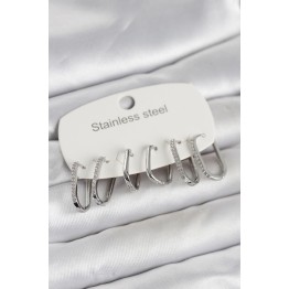 316L Çelik Gümüş Renk 6'lı Set Geometrik Model Kadın Küpe TJ-BKP11742