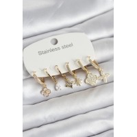316L Çelik Gold Renk 6'lı Set Yonca Model Kadın Küpe TJ-BKP11743