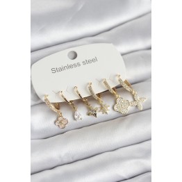 316L Çelik Gold Renk 6'lı Set Yonca Model Kadın Küpe TJ-BKP11743