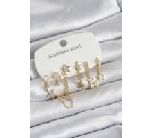316L Çelik Gold Renk 6'lı Set Zincirli Yıldız Modelli Kadın Küpe - TJ-BKP11747