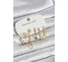 316L Çelik Gold Renk 6'lı Set Zincirli Yıldız Modelli Kadın Küpe - TJ-BKP11747