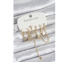 316L Çelik Gold Renk 6'lı Set Charmlı Kadın Küpe - TJ-BKP11749