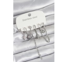 316L Çelik Gümüş Renk 6'lı Set Charmlı Kadın Küpe - TJ-BKP11750
