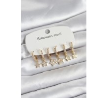 316L Çelik Gold Renk 6'lı Set Yıldız Model Kadın Küpe - TJ-BKP11751