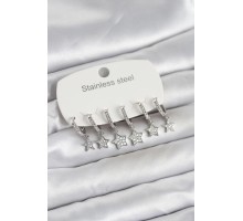 316L Çelik Gümüş Renk 6'lı Set Yıldız Model Kadın Küpe - TJ-BKP11752