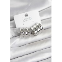 Pirinç Gümüş Renk Üçlü Görünüm Kadın Küpe TJ-BKP11756