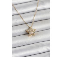 316L Çelik Zincir Gold Renk Zirkon Taşlı Yıldız Model Kadın Kolye - TJ-BKO11018