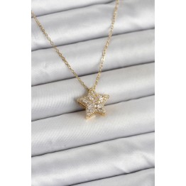 316L Çelik Zincir Gold Renk Zirkon Taşlı Yıldız Model Kadın Kolye TJ-BKO11018