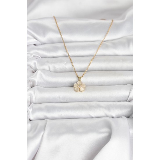 316L Çelik Zincir Gold Renk Yonca Model Kadın Kolye - TJ-BKO11020