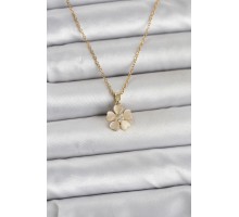 316L Çelik Zincir Gold Renk Yonca Model Kadın Kolye - TJ-BKO11020