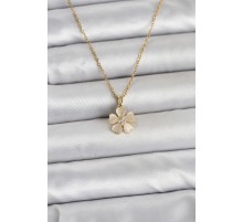 316L Çelik Zincir Gold Renk Yonca Model Kadın Kolye - TJ-BKO11020