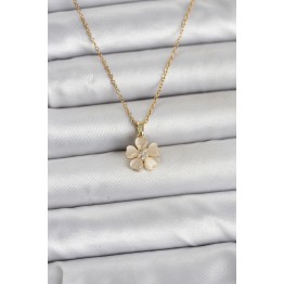 316L Çelik Zincir Gold Renk Yonca Model Kadın Kolye TJ-BKO11020