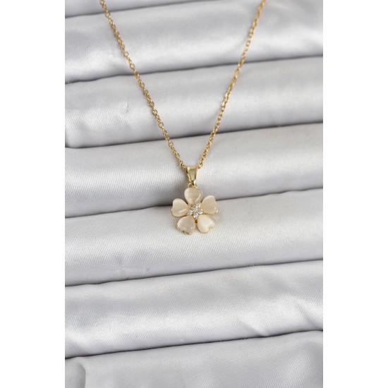 316L Çelik Zincir Gold Renk Yonca Model Kadın Kolye - TJ-BKO11020