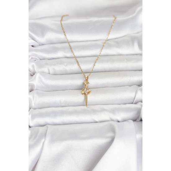 316L Çelik Zincir Gold Renk Kılıç Model Kadın Kolye - TJ-BKO11028