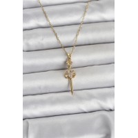 316L Çelik Zincir Gold Renk Kılıç Model Kadın Kolye TJ-BKO11028