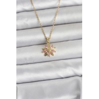 316L Çelik Zincir Gold Renk Pembe Papatya Model Kadın Kolye TJ-BKO11030