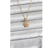 316L Çelik Zincir Gold Renk Pembe Papatya Model Kadın Kolye - TJ-BKO11030