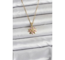316L Çelik Zincir Gold Renk Pembe Papatya Model Kadın Kolye - TJ-BKO11030