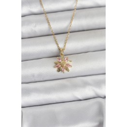 316L Çelik Zincir Gold Renk Pembe Papatya Model Kadın Kolye TJ-BKO11030
