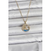 316L Çelik Zincir Gold Renk Zirkon Taşlı Deniz Temalı Kadın Kolye TJ-BKO11032