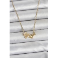 316L Çelik Zincir Gold Renk Çiçek ve Kelebek Model Kadın Kolye TJ-BKO11038