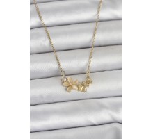 316L Çelik Zincir Gold Renk Çiçek ve Kelebek Model Kadın Kolye - TJ-BKO11038