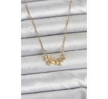 316L Çelik Zincir Gold Renk Çiçek ve Kelebek Model Kadın Kolye - TJ-BKO11038