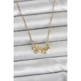 316L Çelik Zincir Gold Renk Çiçek ve Kelebek Model Kadın Kolye TJ-BKO11038