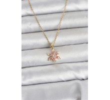 316L Çelik Zincir Gold Renk Pembe Lotus Model Kadın Kolye - TJ-BKO11040