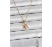 316L Çelik Zincir Gold Renk Pembe Lotus Model Kadın Kolye - TJ-BKO11040