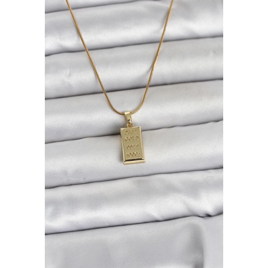 316L Çelik Zincir Gold Renk Külçe Altın Model Kadın Kolye - TJ-BKO11042