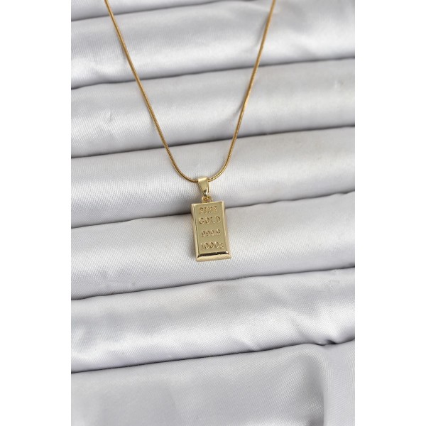316L Çelik Zincir Gold Renk Külçe Altın Model Kadın Kolye - TJ-BKO11042