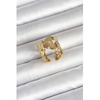 316L Çelik Gold Renk Yelpaze Model Kadın Yüzük TJ-BYK4159