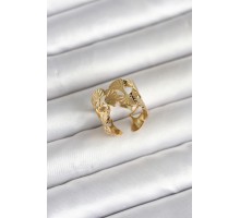 316L Çelik Gold Renk Yelpaze Model Kadın Yüzük - TJ-BYK4159