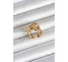 316L Çelik Gold Renk Yelpaze Model Kadın Yüzük - TJ-BYK4159