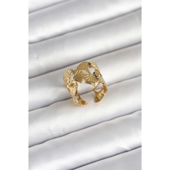 316L Çelik Gold Renk Yelpaze Model Kadın Yüzük - TJ-BYK4159