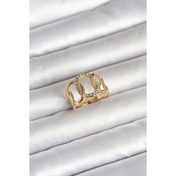 316L Çelik Gold Renk Samanyolu Model Kadın Yüzük - TJ-BYK4160
