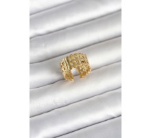 316L Çelik Gold Renk Hasır Model Kadın Yüzük - TJ-BYK4161