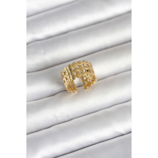 316L Çelik Gold Renk Hasır Model Kadın Yüzük - TJ-BYK4161
